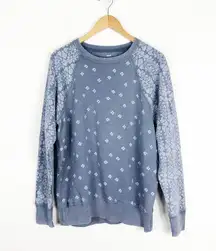 Aerie NWT  Bandana Print Distressed Crewneck Pullover Sweatshirt Medium Blue