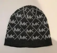 MICHAEL Michael Kors Beanie Knit Hat Cap Dark Gray Metallic Silver Logo