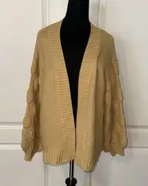 CAMEL TAN KNIT BUBBLE SLEEVE CARDIGAN