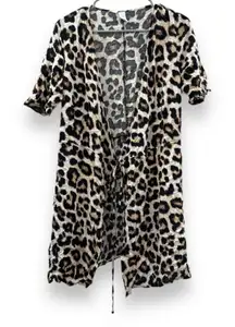 H&M Tan & Black Cheetah Print Short Sleeve Tie Top Cardigan Size‎ M