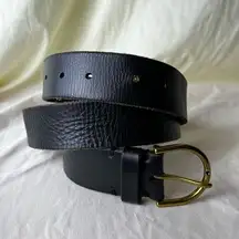 American Eagle Black Leather Belt Brass Tone Buckle Casual Indie Unisex  L/XL