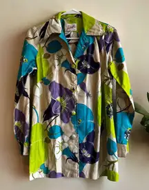 VTG 60's INDORABLES of CALIFORNIA MOD Bright Floral‎ Jacket Shirt Shacket S