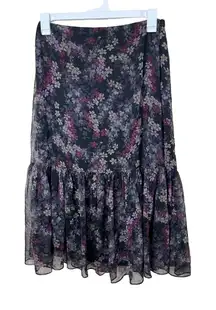 LAUREN RALPH‎ LAUREN Womens Size 6 Floral Tiered Ruffle Midi Skirt