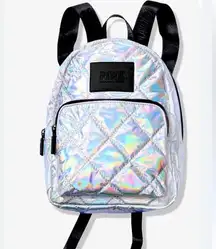 PINK Victoria's Secret Quilted Iridescent Metallic Mini Backpack Silver