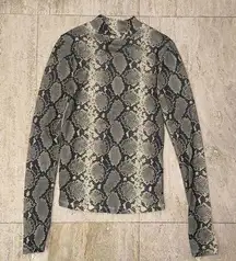 Topshop Women's Yellow Snake Skin Print‎ Long Sleeve Mesh Top Size 6