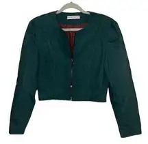 Vintage Emerald Green Olive Crop Jacket Women’s Size Small Zippers Trendy Design