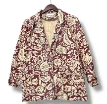 Vintage Cathy Daniels Linen Blend Floral‎ Print Blazer Jacket Medium Artsy Retro