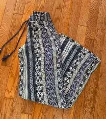 white and blue striped floral patterned flowy wide leg pants