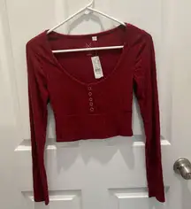 Basics by Pacsun Women's Red Ribbed cropped Long Sleeve Top