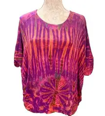 Kathmandu Imports Tunic Top Size Medium Women Long Sleeve Shirt Tie Dye Festival