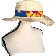 vintage Floral Print Beach Straw Brim Hat
