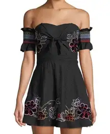 Red Carter  Womens Floral Embroidered Off The Shoulder Mini Dress Size M Black