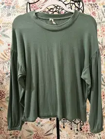 Madewell Dreamiest Long Sleeve Knit Green Sweater Tee Balloon Sleeves Small Teal