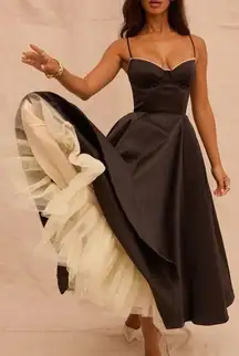 House of CB XS D-DD 'Mademoiselle' Black Satin Tulle Midi Dress NWOT‎