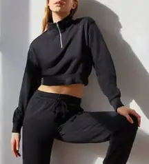 TNA Cozy AF Fleece Perfect 1/4 Zip Collared Sweatshirt in Dark Gray XS