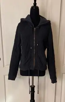 FREE PEOPLE NAVY QUILTED ZIP JACKET HOODIE