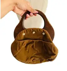 VINTAGE 70s BERMUDA BAG PURSE WOOD HANDLE BY BANNER HOUSE REVERSIBLE COVER