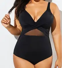 {4XL} Meet Curve Black Cut Out Mesh Underwire One Piece Swimsuit