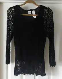 Black Crocheted Long Sleeve Top