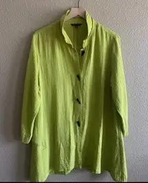 John Mark Tunic Swing Blouse Size XL Crinkle Rayon Pocket Wire Collar Lime Green