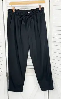 Gap Woven Slouchy Pull On Crop Pants Black XS Ruffle Drawstring Waist High Rise
