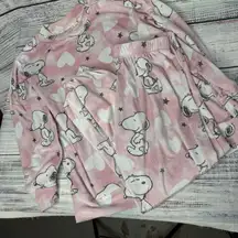 Munki Peanuts Snoopy Hearts Stars Pink Minky Velour Pajama Jogger Set Small