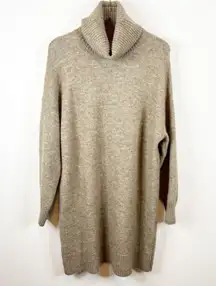 Mango  Taldora Wool Blend Turtleneck Sweater Dress L Tan