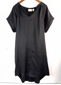 Chico's 2 M Caftan Jersey Shift Short Sleeve Black Basic Minimalist Dress