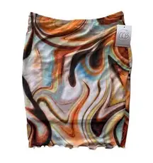 BLACKBEAD Abstract Marble Micro Mini Skirt Orange Brown Small Deep Wave Ruffle