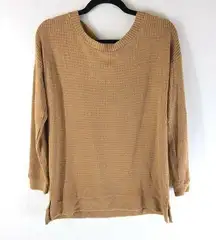 1. State Womens Sweater Pullover Waffle Knit Low Back Cotton Blend Brown Size S