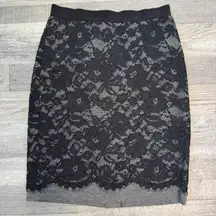 Loft Grey Pencil Skirt Black Lace Overlay, Black Slip Women's O15