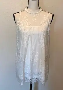 Filly Flair white liner lace nylon boho sleeveless keyhole blouse
