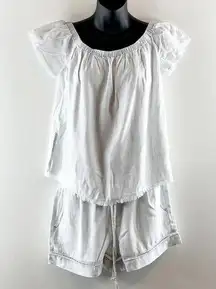 Cloth & Stone Short Sleeve Chambray Shorts Top Matching Set Blue Small