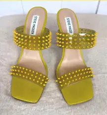 Steve Madden Lunna Yellow Green Spiked Studded Square Toe High Heel Mules 7M Y2k