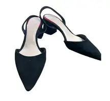 Zara D'orsay Black Red Ruffle Suede Pointed Toe Block Slingback Heel Size 41