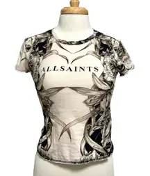 AllSaints Tropical Floral Logo Baby-Tee T-Shirt Short Sleeve size XS