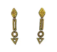 Vintage Gold Tone Paved Rhinestone Geometric Dangle Earrings Clip On