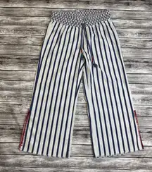 Indigo Rein Women's Wide Leg Crop Beach Pants Stripe White Blue Red M Med Medium