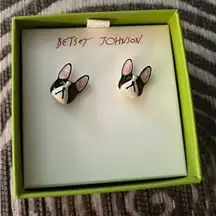 Betsey Johnson Black and Pink Dog Stud Earrings
