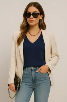 Nine & Company Women's Navy V-Neck Sleeveless Knit Pullover Top XL NWT Classic