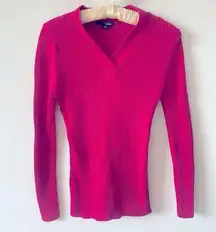 basic editions  Ribbed V -neck Crossover Fitted Long Sleeve Sweater Top