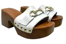275 Central‎ Sloane Sandal Shoes Clog Heel Gold Hardware White Size 37 US 7