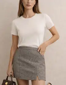 Old Navy Houndstooth Mini Skirt Women's Medium Black Ivory Lined Classic Chic