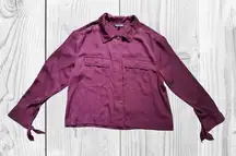 Express Women's Burgandy button down collared blouse work shirt sz M Silky