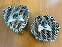 Vintage Silver Plated Mesh Filigree Jewelry Trinket Boxes‎ Flower Heart Shape