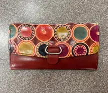 Leather Trifold Wallet with Geometric Circle Design Bright Colors