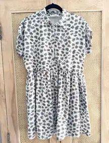 Listicle Boutique Animal Print Button Shirt Dress Lined Neutral Size Small