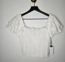 ASTR The Label White Shirred Crop Top Off The Shoulder NWT sz Large