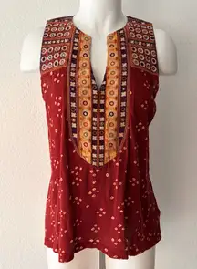 Anthropologie Tiny embroidered spotted mirrors sleeveless top