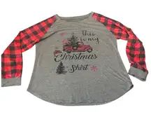 Christmas Shirt Red Plaid Raglan Truck Tree Holiday‎ Top